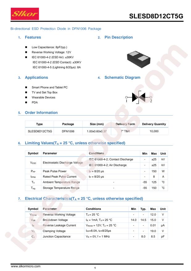 Slkor SLESD8D12CT5G