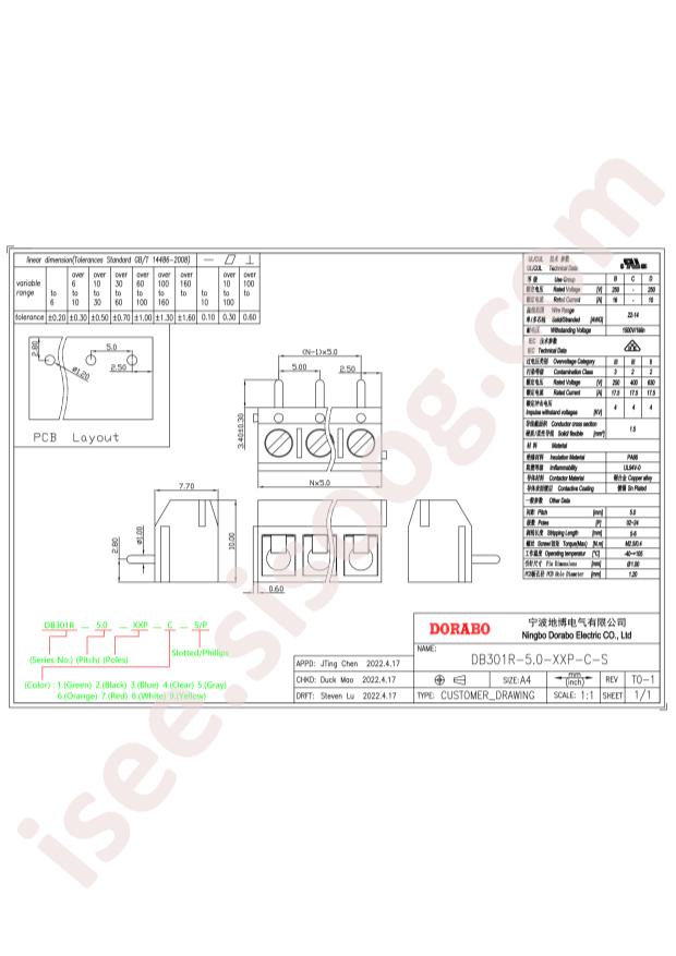 DB301R-5.0-2P-BU-S