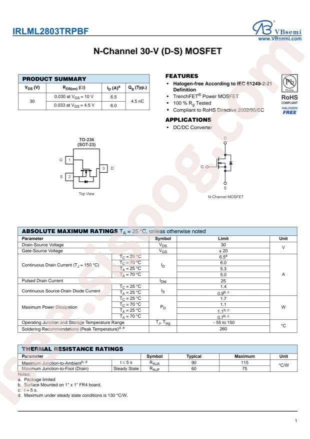 IRLML2803TRPBF-VB