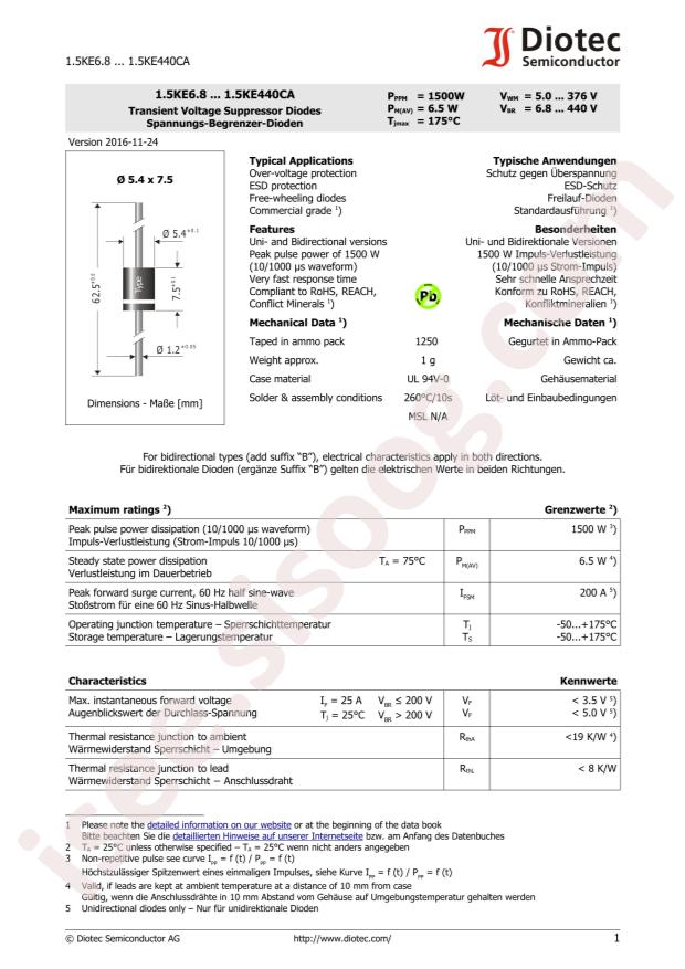 (DIOTEC) 1.5KE400A