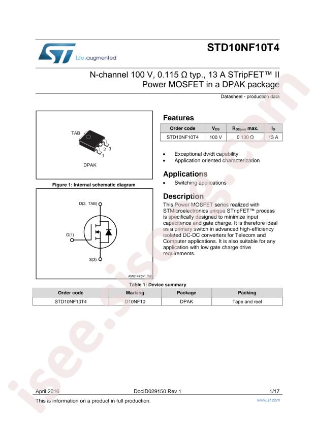 STD10NF10T4