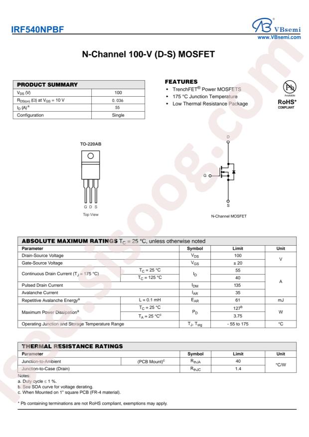 IRF540NPBF-VB