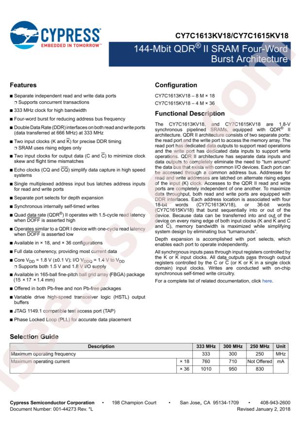 CY7C1615KV18-300BZXI