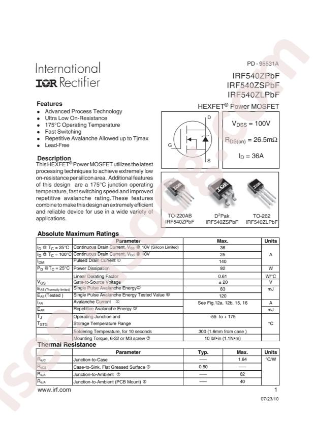 IRF540ZSTRLPBF