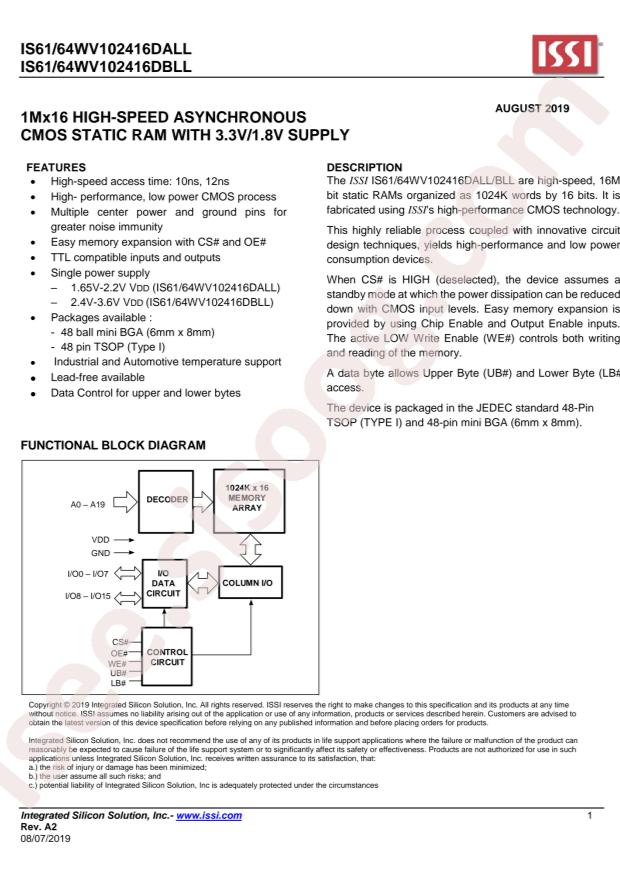 IS61WV102416DBLL-10TLI