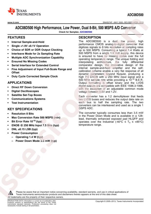 ADC08D500CIYB/NOPB