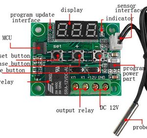 ماژول ترموستات دیجیتال W1209 با نمایشگر و کلیدهای کنترلی و سنسور ضد آب