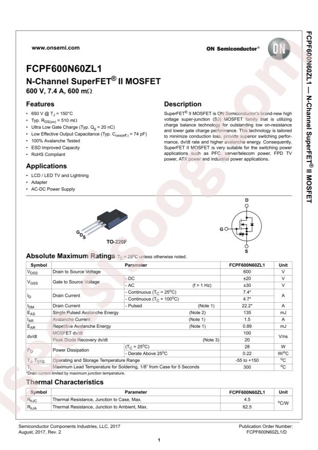 FCPF600N60ZL1