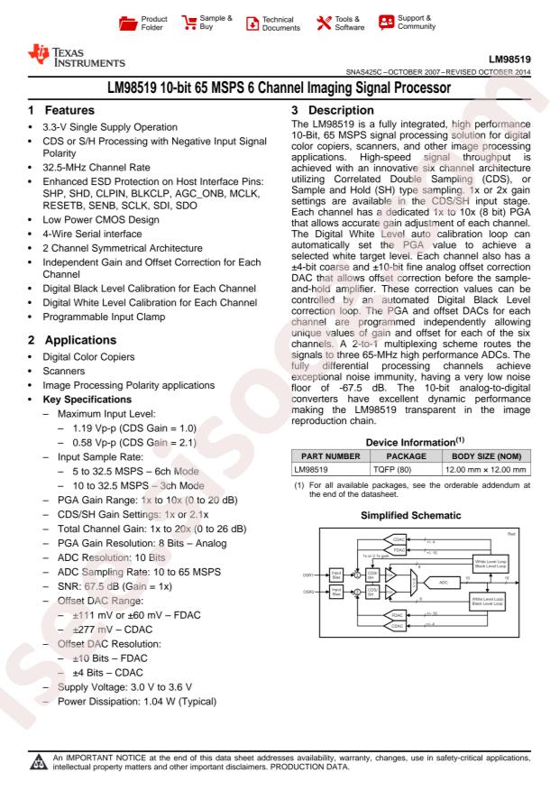 LM98519VHB/NOPB