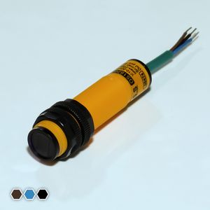 سنسور نوری یک طرفه تبریز سنسور، PNP-NO، قطر 18mm، چهارپین، فاصله تشخیص 20cm، کد OS18200-OP