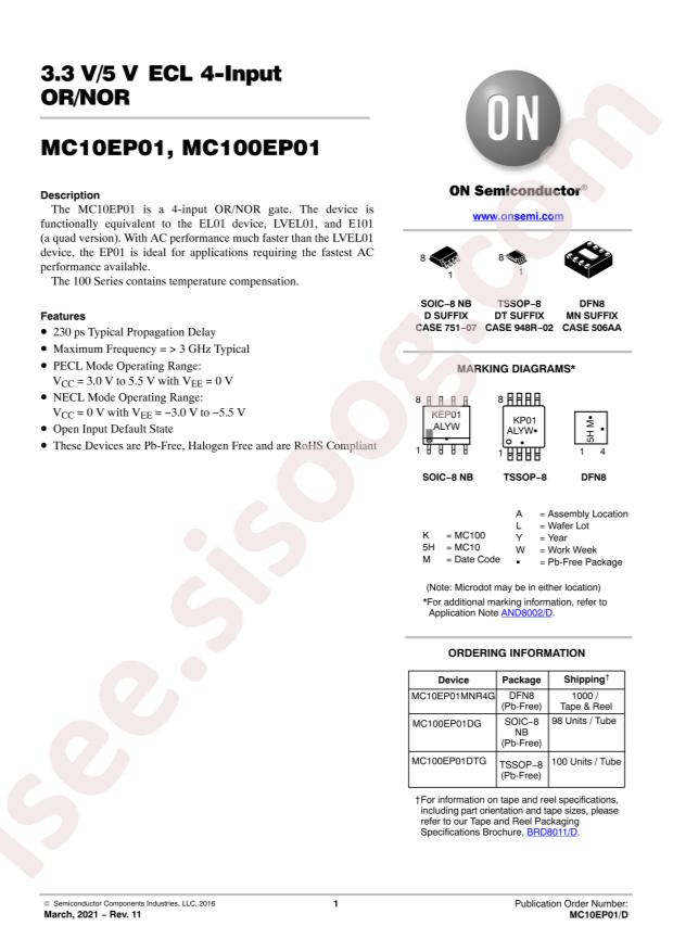 onsemi MC100EP01DG
