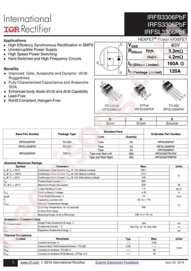 IRFS3306TRLPBF