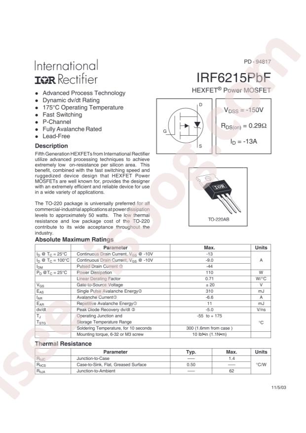 IRF6215PBF