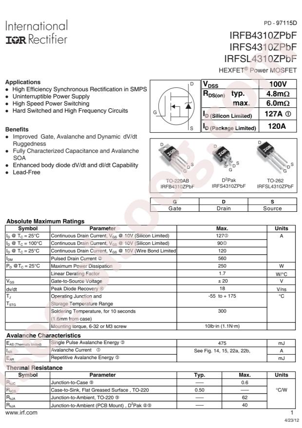 IRFS4310ZTRLPBF