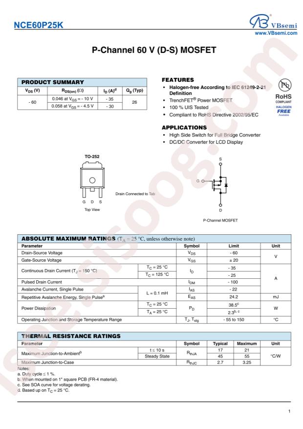 NCE60P25K-VB