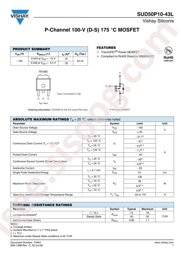 SUD50P10-43L-GE3