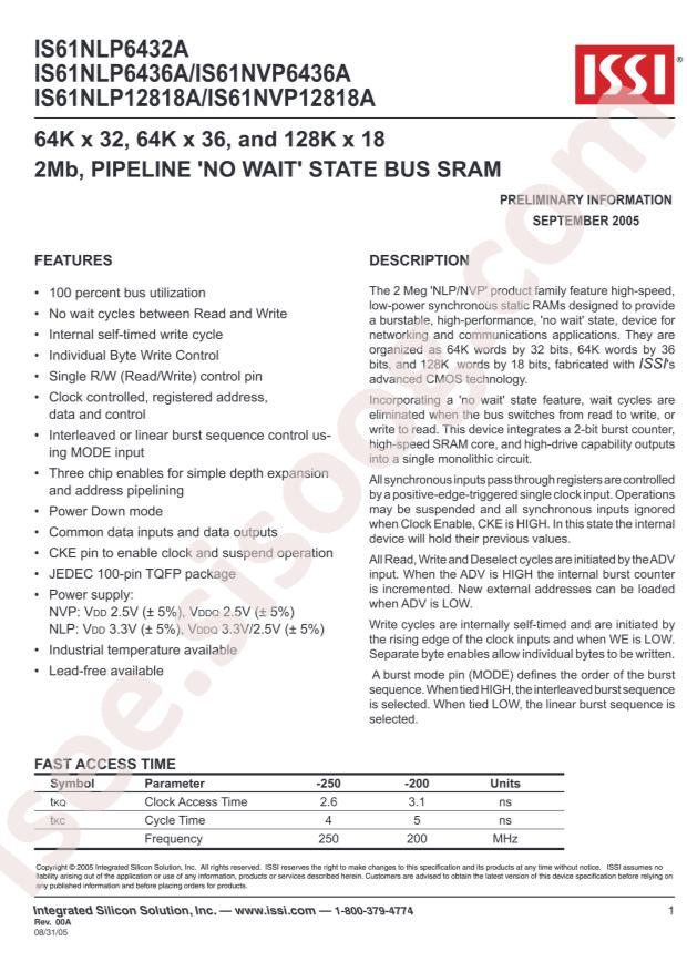 IS61NLP6432A-200TQLI-TR