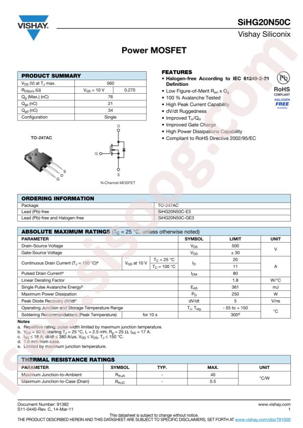 SIHG20N50C-E3