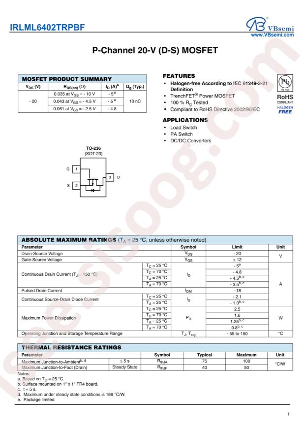 IRLML6402TRPBF-VB