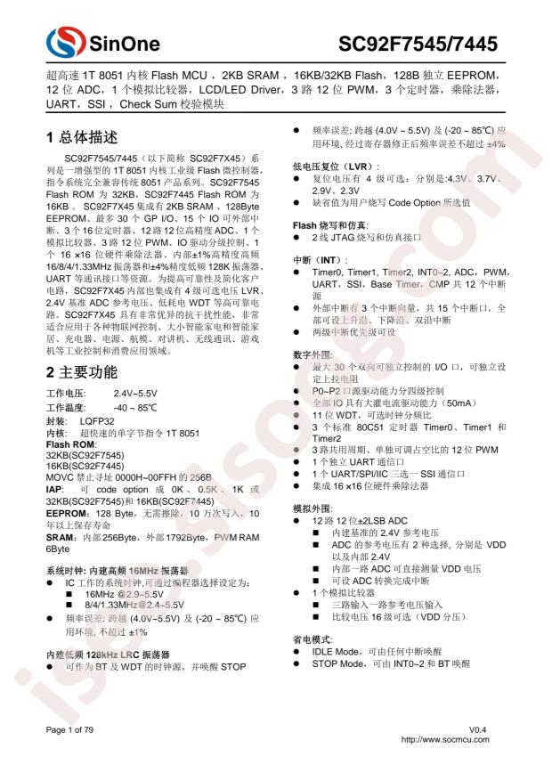 SC92F7545P32R