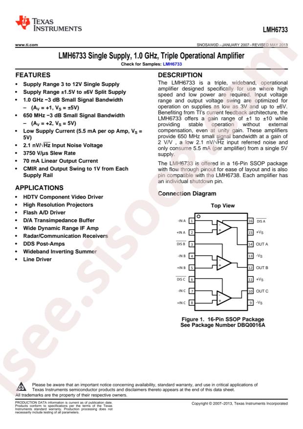 LMH6733MQX/NOPB