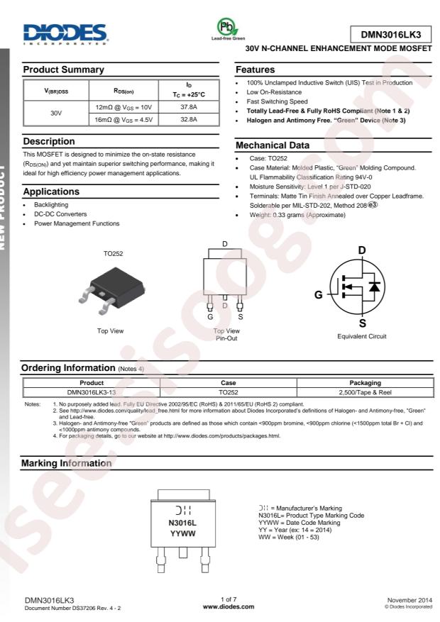 DMN3016LK3-13
