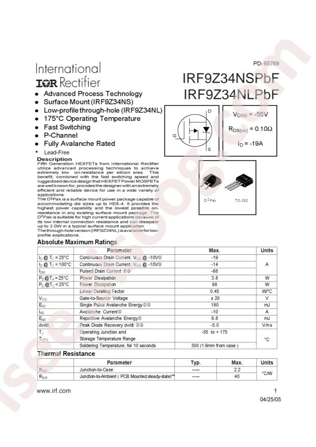 IRF9Z34NSTRRPBF
