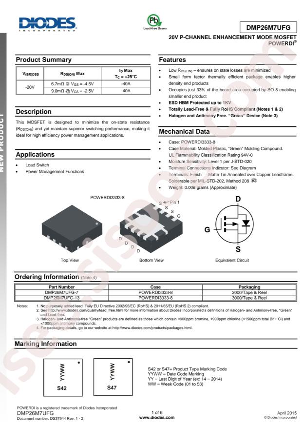 DIODES DMP26M7UFG-13