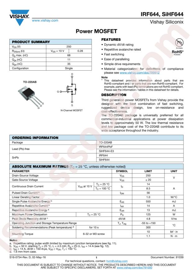 IRF644PBF