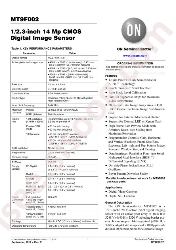 onsemi MT9F002I12STCV-DP