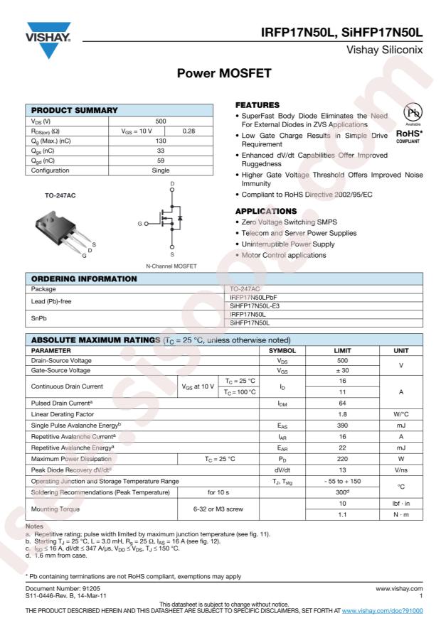 IRFP17N50LPBF