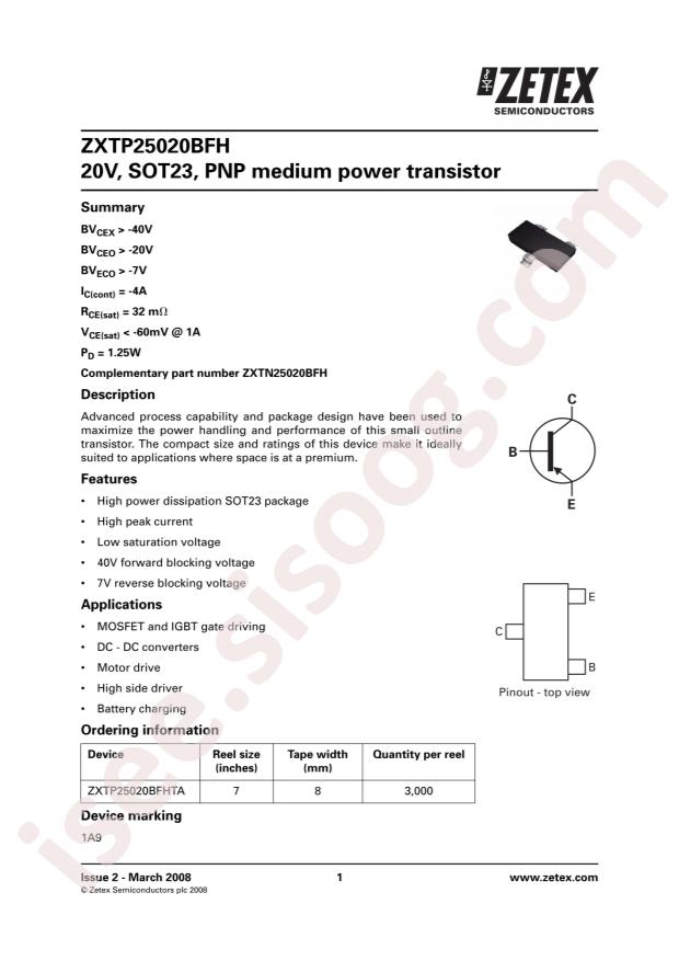 ZXTP25020BFHTA