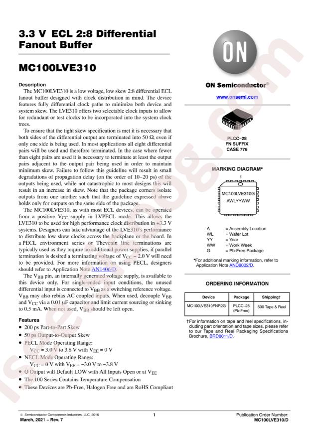 MC100LVE310FNR2G