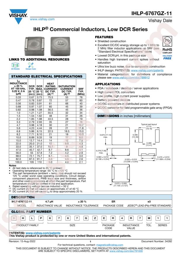 VISHAY IHLP6767GZER560M11