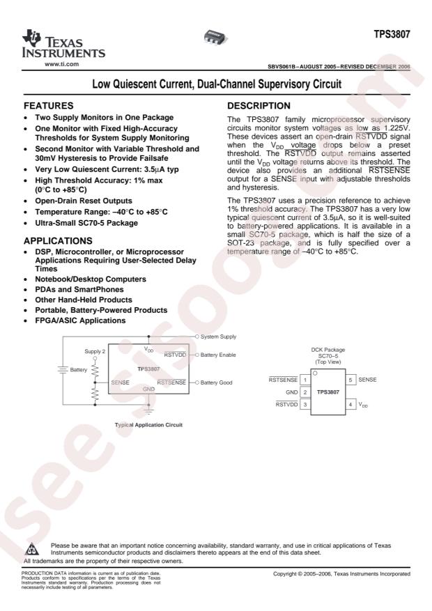 TPS3807A30DCKT