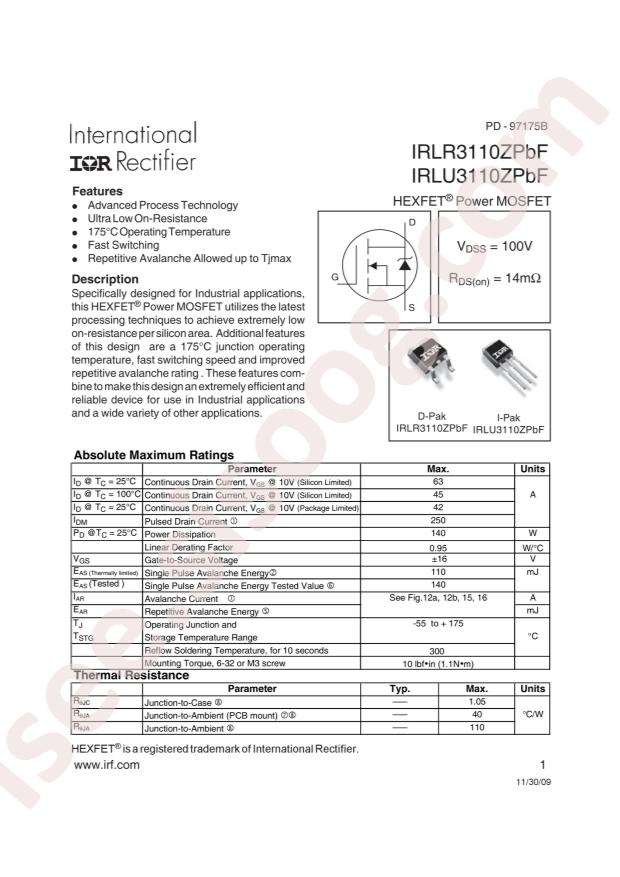 IRLR3110ZTRPBF