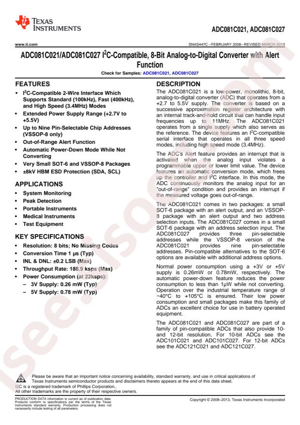ADC081C021CIMKX/NOPB