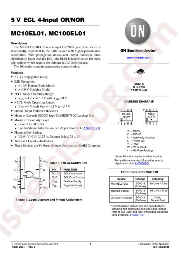 onsemi MC10EL01DG