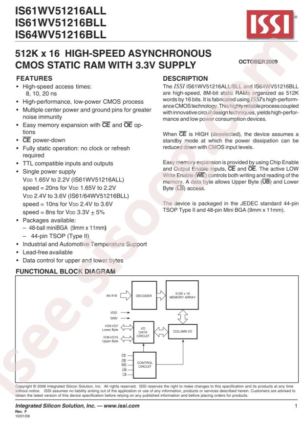 IS64WV51216BLL-10MLA3