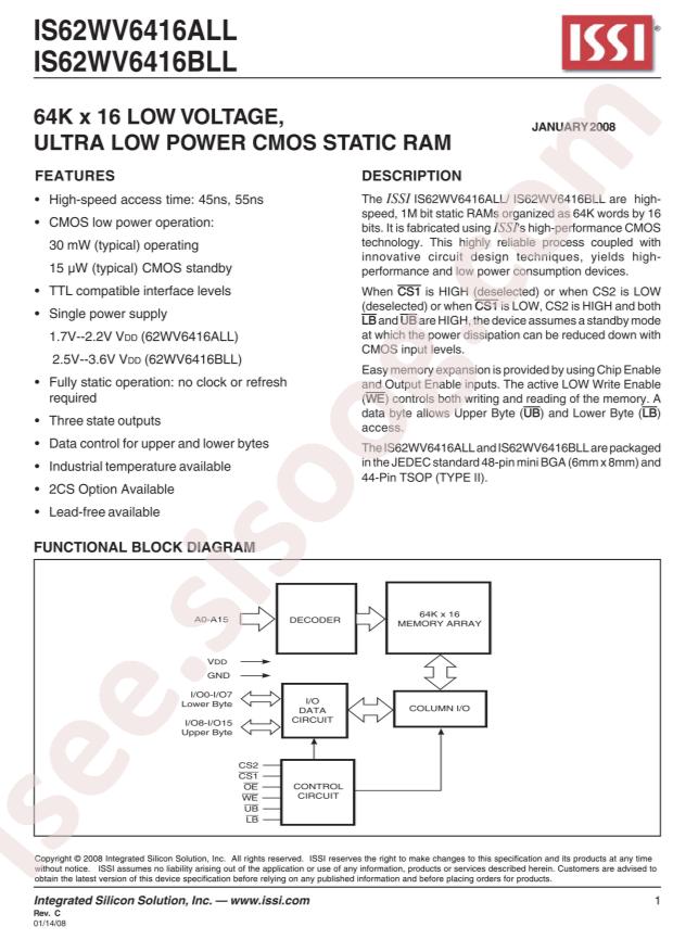 IS62WV6416ALL-55BLI