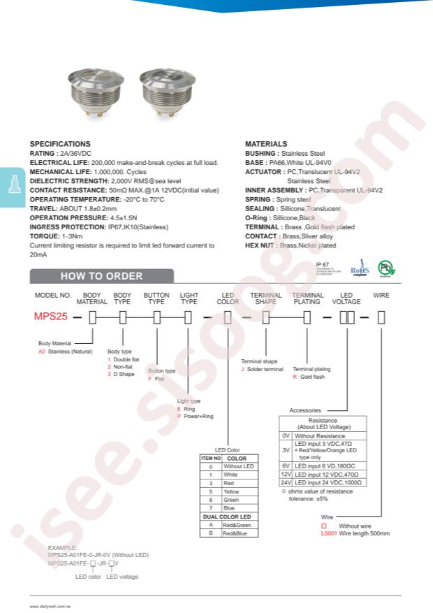 MPS25-A01FE-3-JR-3V