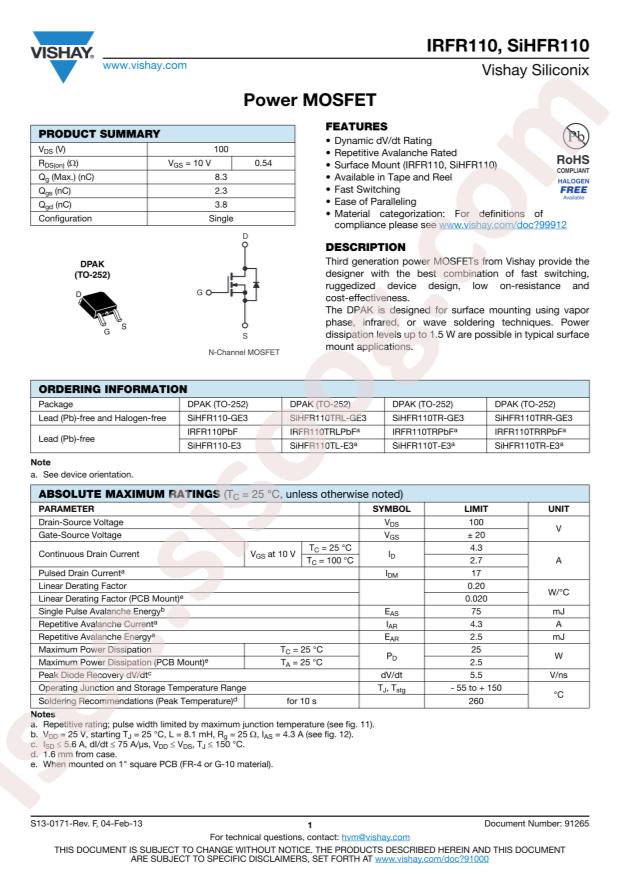 IRFR110PBF