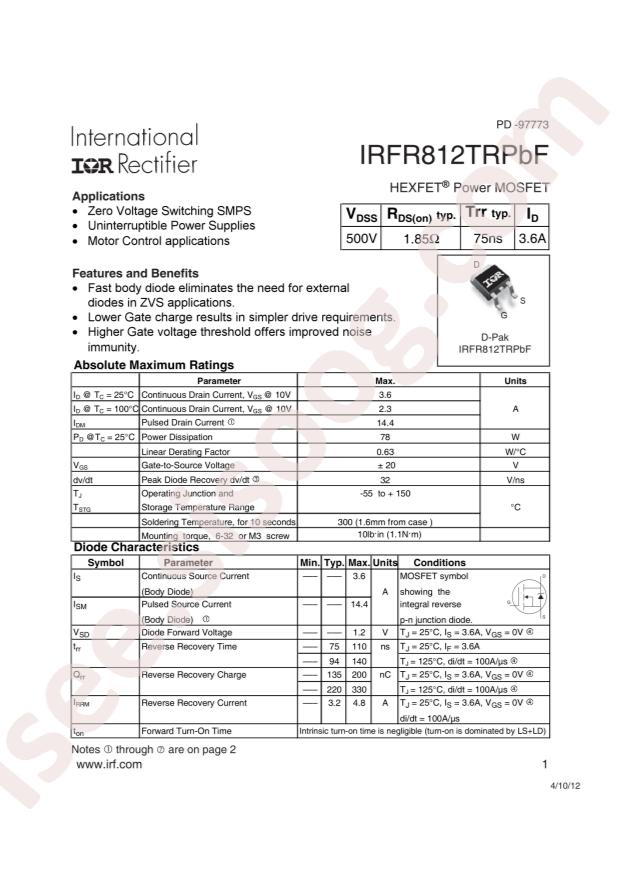 IRFR812TRPBF