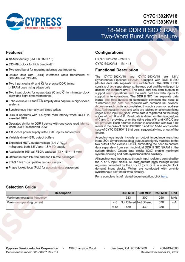 CY7C1393KV18-300BZXC