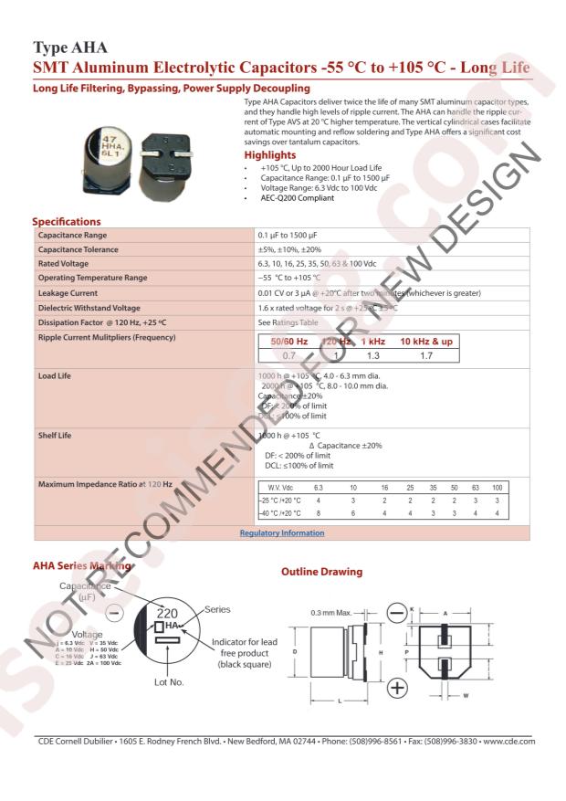 Cornell Dubilier Electronics AHA106M2A24T-F