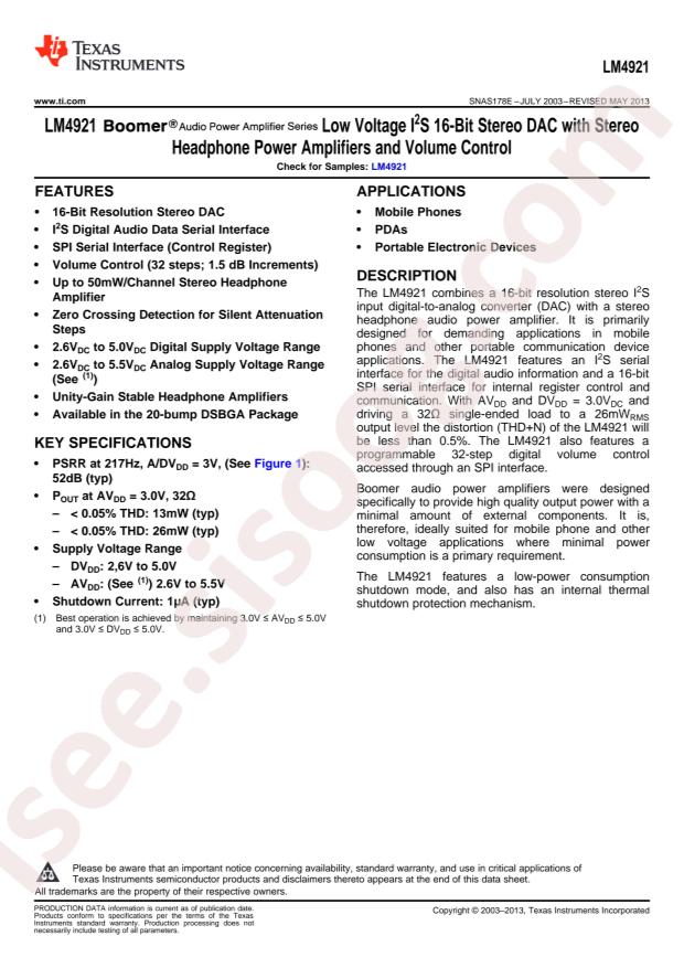 LM4921ITL/NOPB