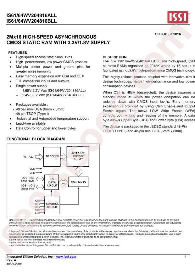 IS61WV204816BLL-10BLI