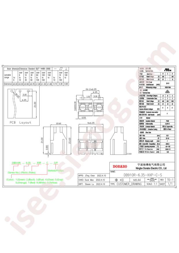 DB910R-6.35-2P-GN-S