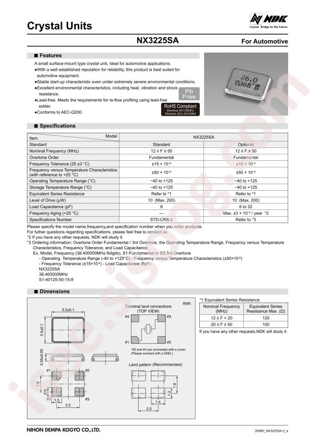 NX3225SA 24M 15PPM 8PF -40+125,STD-CRS-2