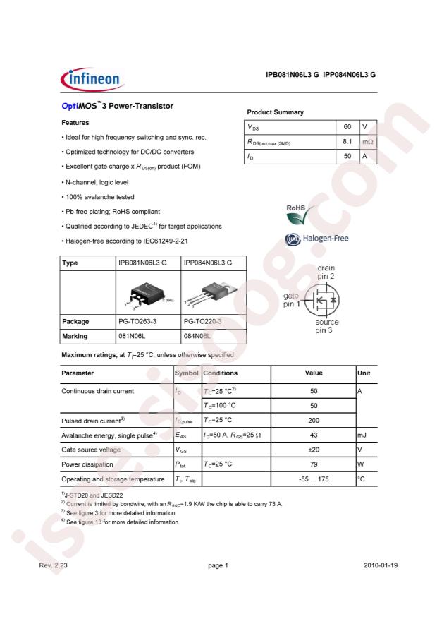 IPB081N06L3 G